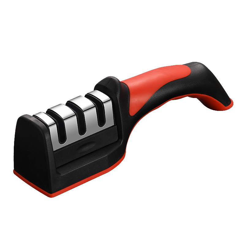 Quick whetstone, creative kitchen 3-section and 4-section knife sharpener, home multi-functional handheld three-in-one, black and red Item Picture