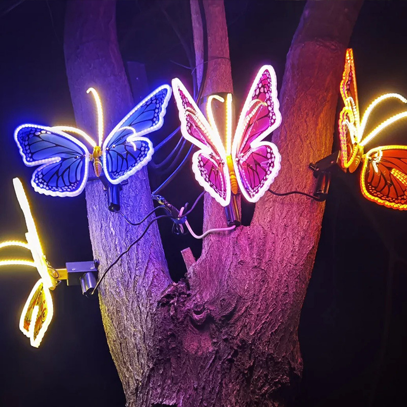 Dynamic butterfly lamps, illuminated garden lamps, waterproof static decorative street lamps, park square solar outdoor landscape lamps Specification drawing