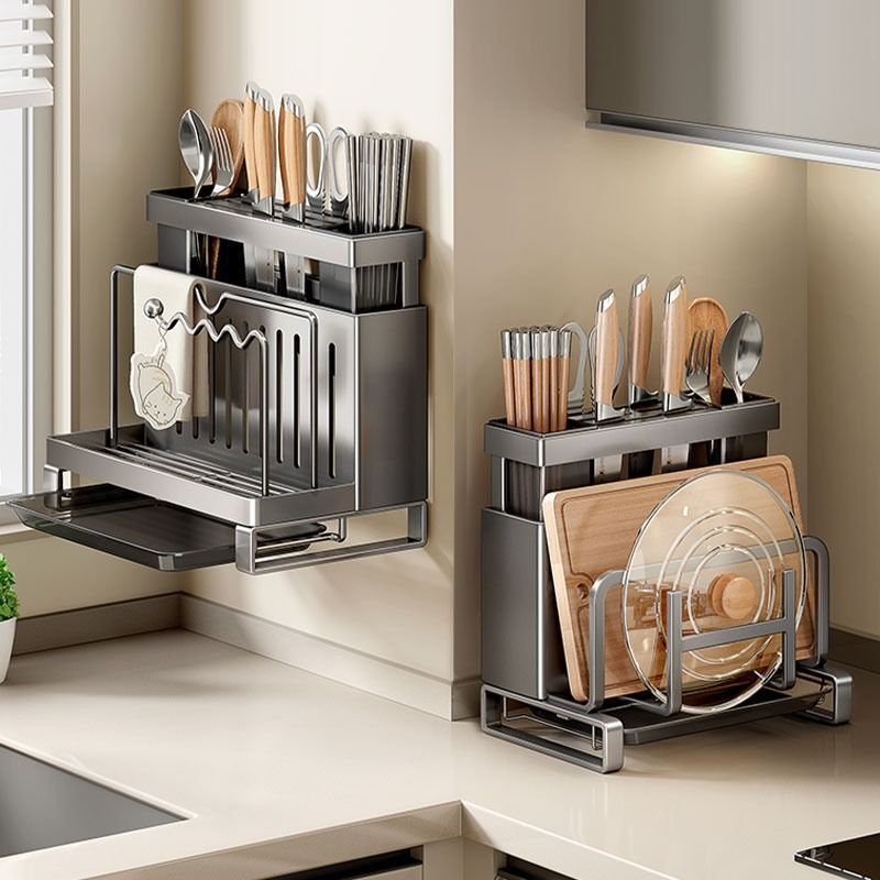 Knife rack, multi-functional kitchen countertop, kitchen knife rack, wall-mounted chopping board, chopstick holder, and integrated knife storage rack full figure