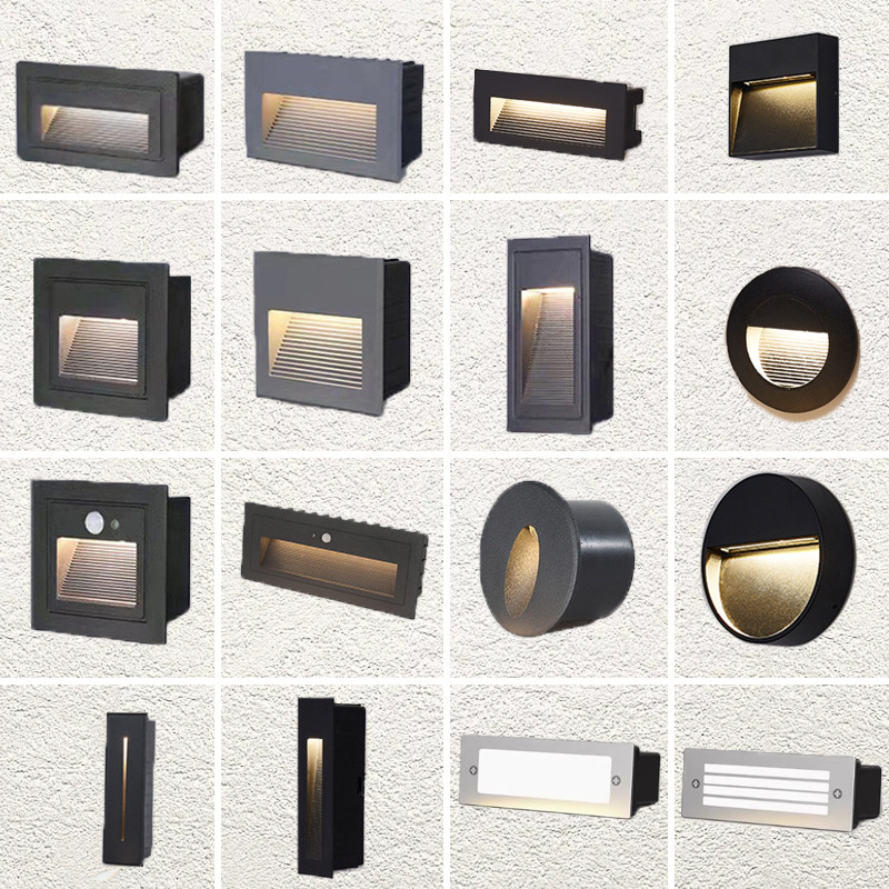 Outdoor led wall base lights, square side-mounted staircase corner steps, black exterior wall lights, courtyard step base lights, aluminum floor lights full figure