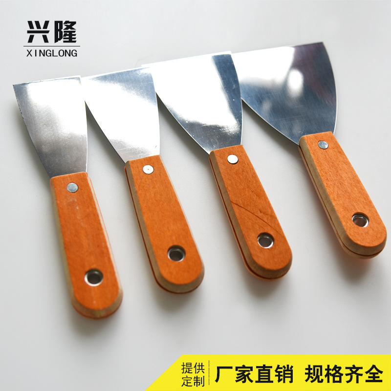 Factory direct sales of wood-handled putty knives, metal-handled putty knives, putty knives, plastering knives, and glass wall glue removal scrapers full figure
