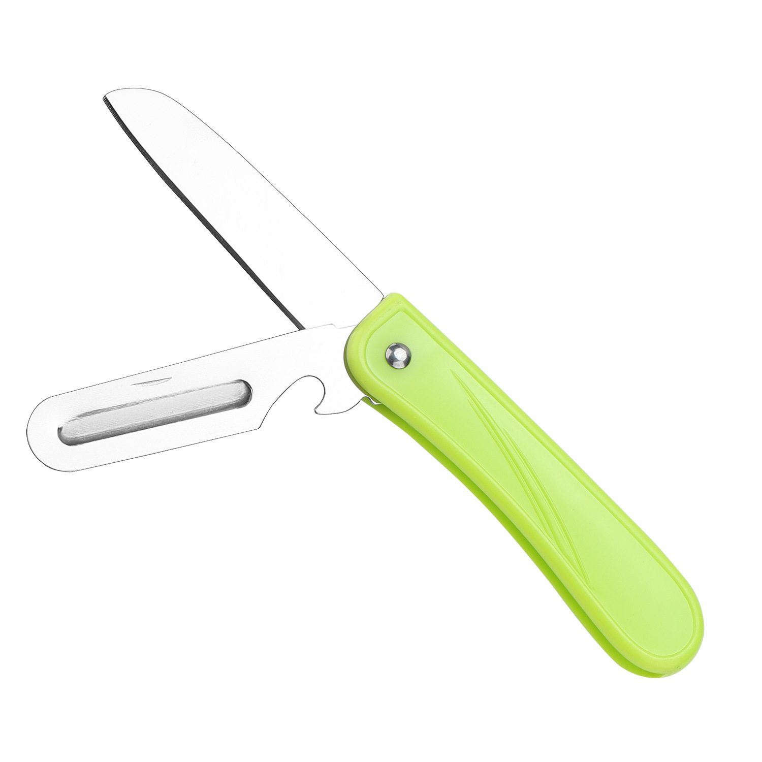 Stainless steel multi-functional fruit knife, household fruit peeler and scraper, portable candy-colored fruit knife, melon slicer Item Picture