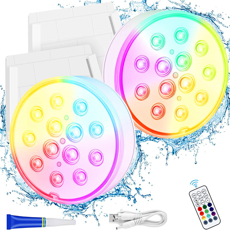 New usb charging waterproof LED 13-light rgb seven-color color-changing RF remote control diving light timed swimming pool underwater light Item Picture
