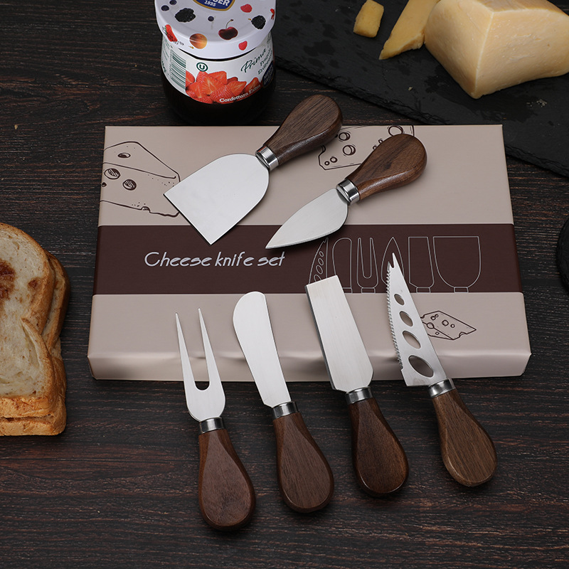 Cross-border walnut handle cheese tool set, 6-piece Western knife and fork, butter spatula, stainless steel cheese knife set Application Scenario