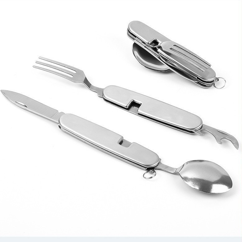 A variety of portable foldable and storable stainless steel knives, forks, spoons, outdoor multi-purpose camping tableware and creative picnic tools Specification drawing