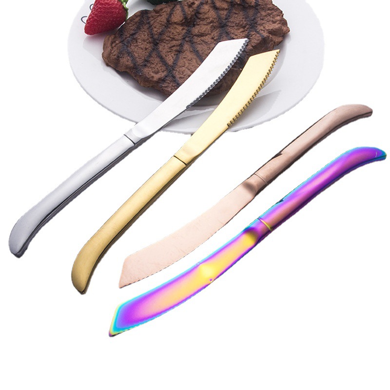 Popular 304 stainless steel steak knife, household serrated butter knife, Western tableware, colorful creative butter knife Item Picture