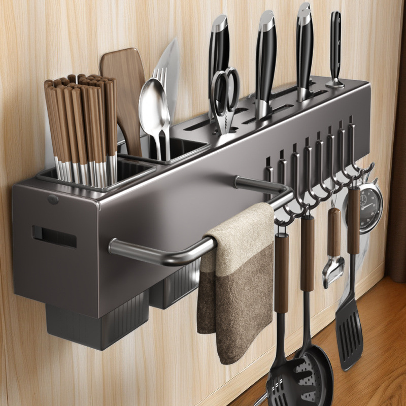 Thickened knife rack, wall-mounted storage rack, non-drilling kitchen multi-functional chopstick holder, integrated storage rack full figure