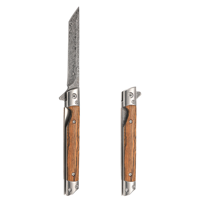 Malaysian leather-textured folding knife, multi-purpose outdoor camping quick-opening knife, stainless steel portable high-hardness folding knife undefined