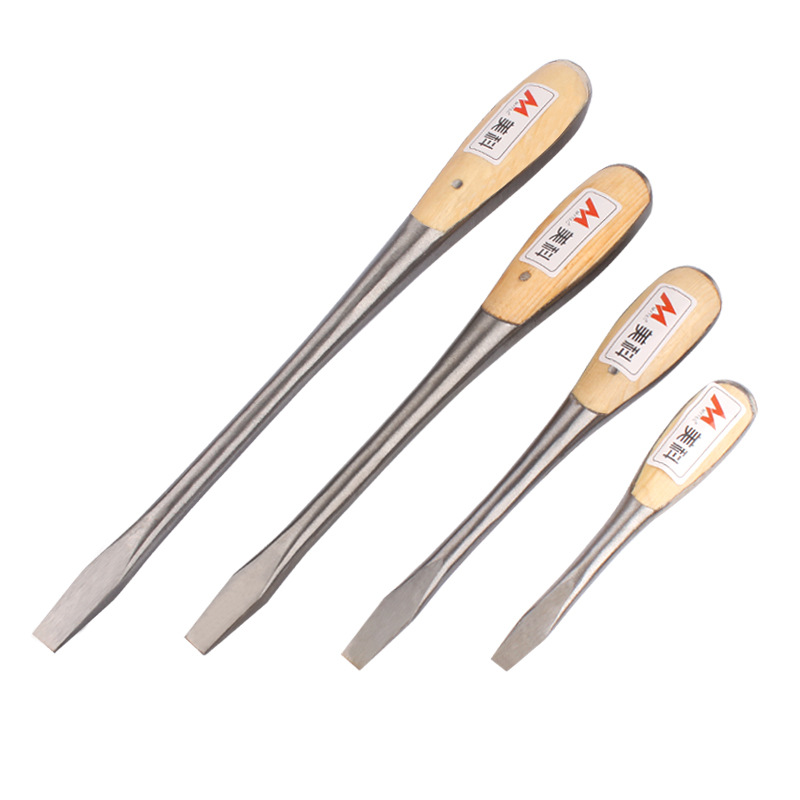 Through-hole screwdriver, flat-head screwdriver, wooden handle, old-fashioned, keyable screwdriver, flat hammer, through-hole screwdriver Specification drawing