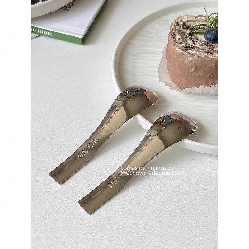 Korean InS-style pudding yogurt spoon, stainless steel 304 dessert cake spoon, breakfast spoon, short-handled restaurant spoon, rice spoon Item Picture