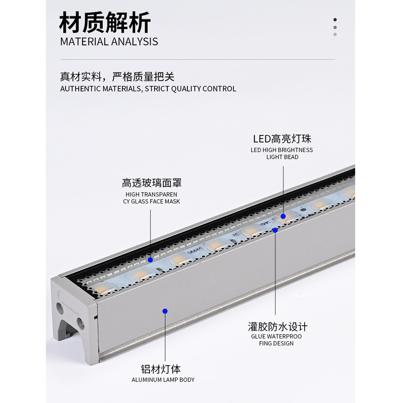 LED outdoor wall-washing lights, waterproof exterior walls, building structures, Bridges, villas, billboards, contour lights, stretched aluminum 24V strip lights details Picture