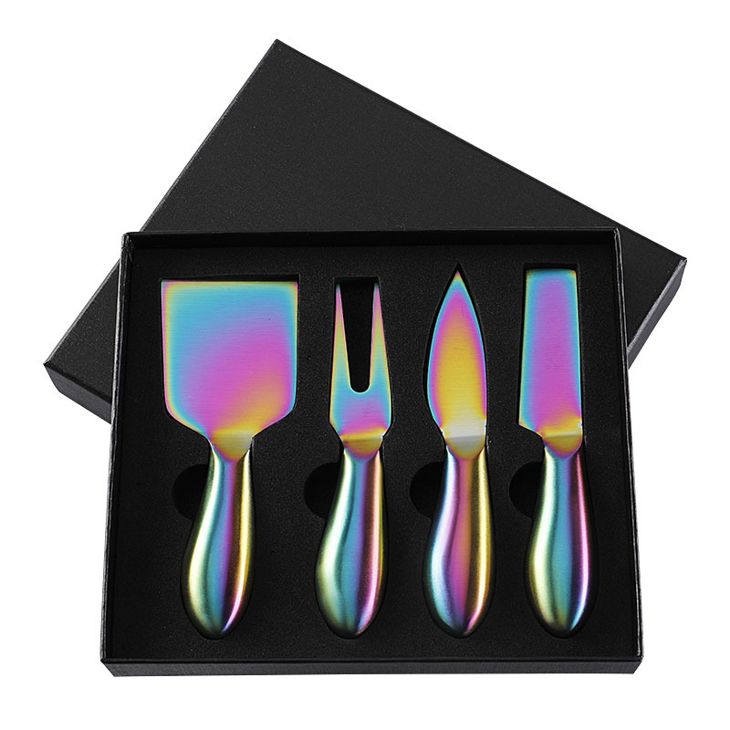 Cross-border in-stock hollow handle cheese knife 4-piece gift box set, stainless steel cheese knife, Western cuisine knife and fork details Picture