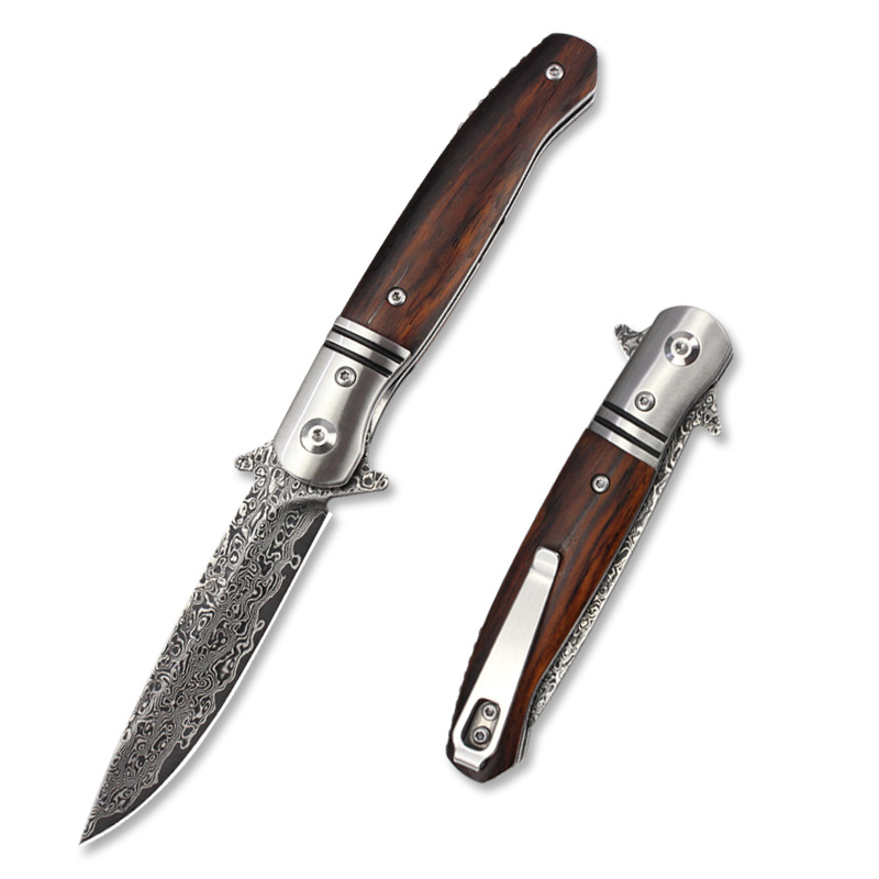 GT-0214 outdoor folding knife, rosewood handle, Damascus blade, ball bearing, cross-border wholesale handmade knife undefined