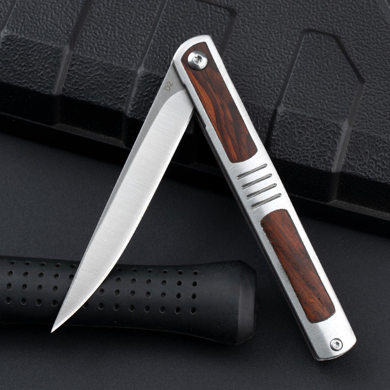 Stainless steel solid wood handle steel folding knife, outdoor magic pen knife, sharp fruit knife, high-hardness folding portable knife details Picture