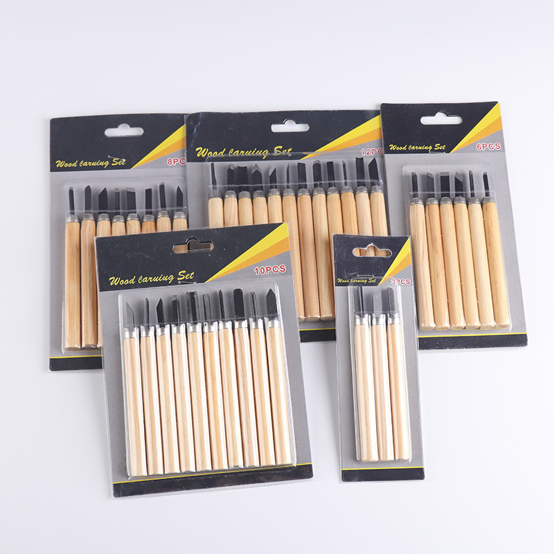 65 manganese steel pine wood handle engraving knife woodworking engraving set student hand engraving tool set details Picture