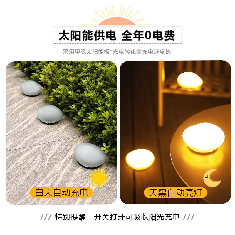 Solar-powered outdoor garden lights, lawn lights, luminous pebble garden decorative lights, landscape ornaments, waterproof stone lights Application Scenario