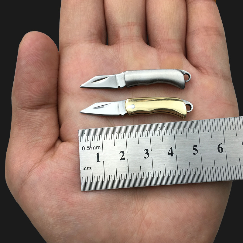 Mini folding knife, super small brass knife, portable pocket knife, express box opening keychain, small folding knife full figure