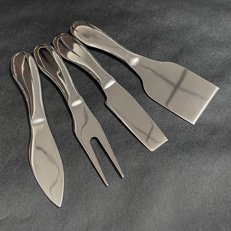 Cross-border stainless steel cheese knife and cheese knife gift box set, household butter knife, fork, sharp knife, spatula 4-piece set details Picture