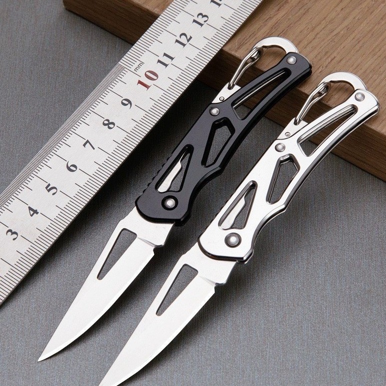 High-hardness mini self-defense outdoor knives, stainless steel portable hollowed-out keychain fruit knives, folding small knives full figure
