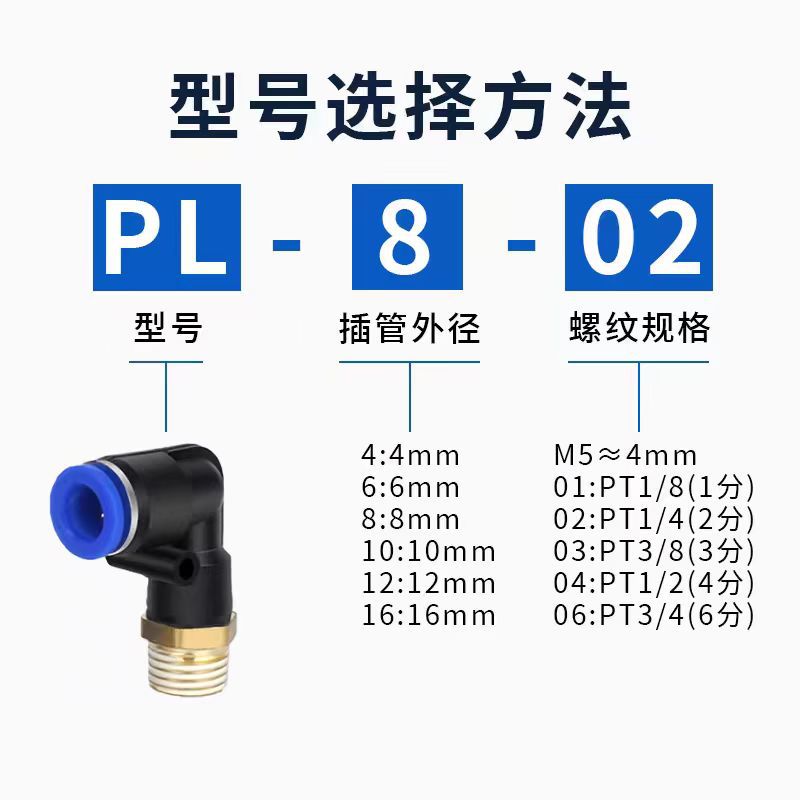 Factory direct supply of pl external thread pneumatic joints, elbows, air pump parts, pneumatic cylinders, direct internal and external thread wholesale details Picture