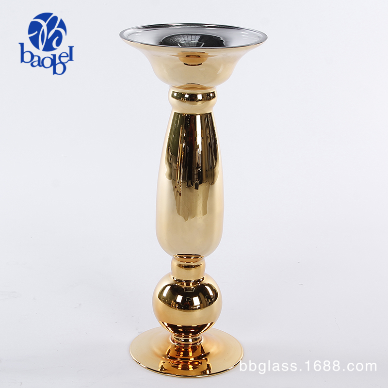 BBGLASS Baobei Glass Creative Golden Glass Candlestick, modern and simple hand-blown glass vase, electroplated gold, banquet, wedding and home decoration item Item Picture