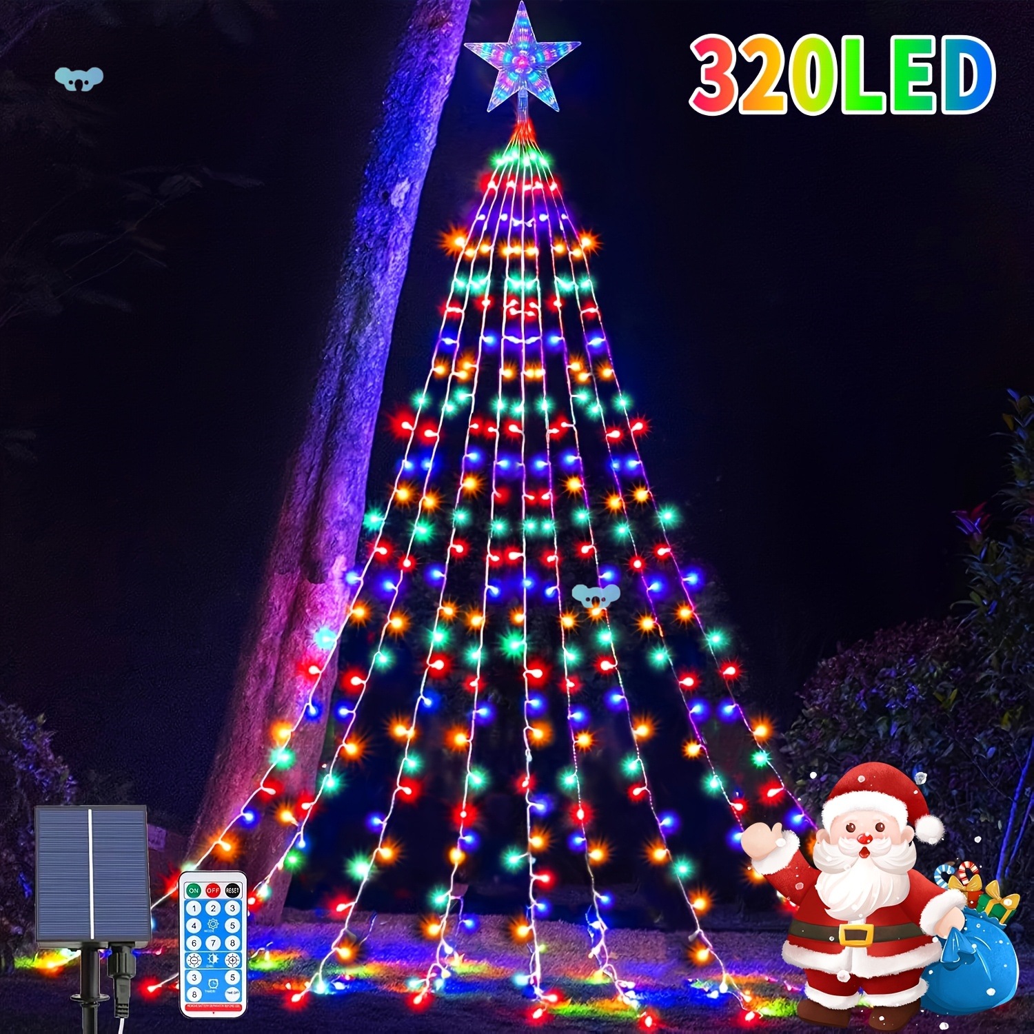 Outdoor Solar Christmas Cone Tree Lights, 320LED Christmas full figure