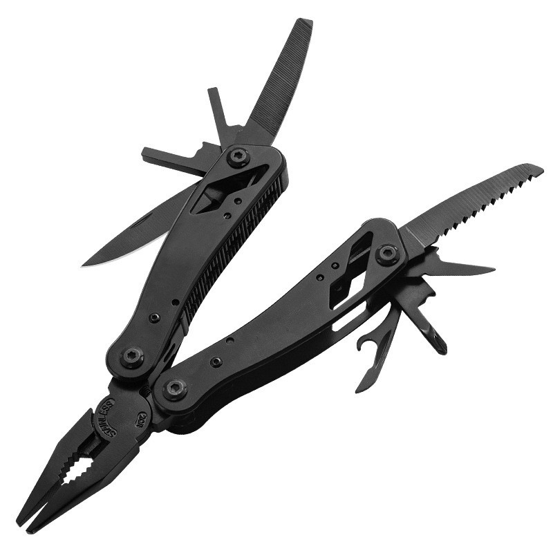 Stainless steel blackened multi-functional pliers, outdoor mini folding pliers, telescopic combination knife pliers, field emergency tool pliers Item Picture