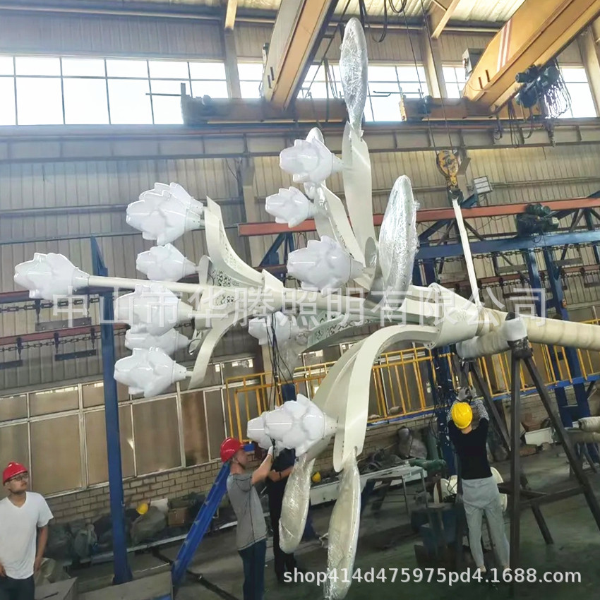 Huateng Factory customizes magnolia lamps, Chinese lamps, outdoor high-pole street lamps, 6-meter, 8-meter, 10-meter 8-fork 9-flame magnolia lamps details Picture