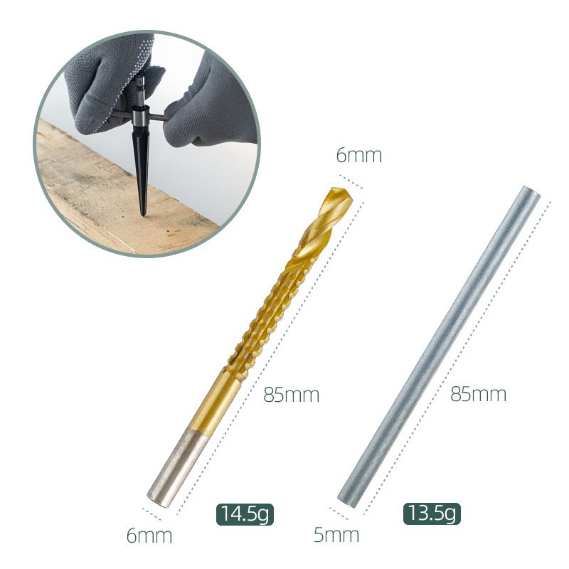 Twist drill reamer, hand reamer, woodworking hole opener, sawtooth alloy chamfering tool, conical cutter, drill bit set Specification drawing