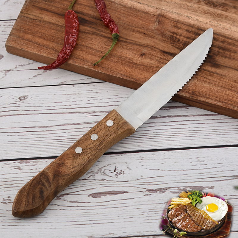 Manufacturer's stainless steel steak knife, acignon wooden-handled serrated knife, Western-style steak knife, household kitchen knives full figure