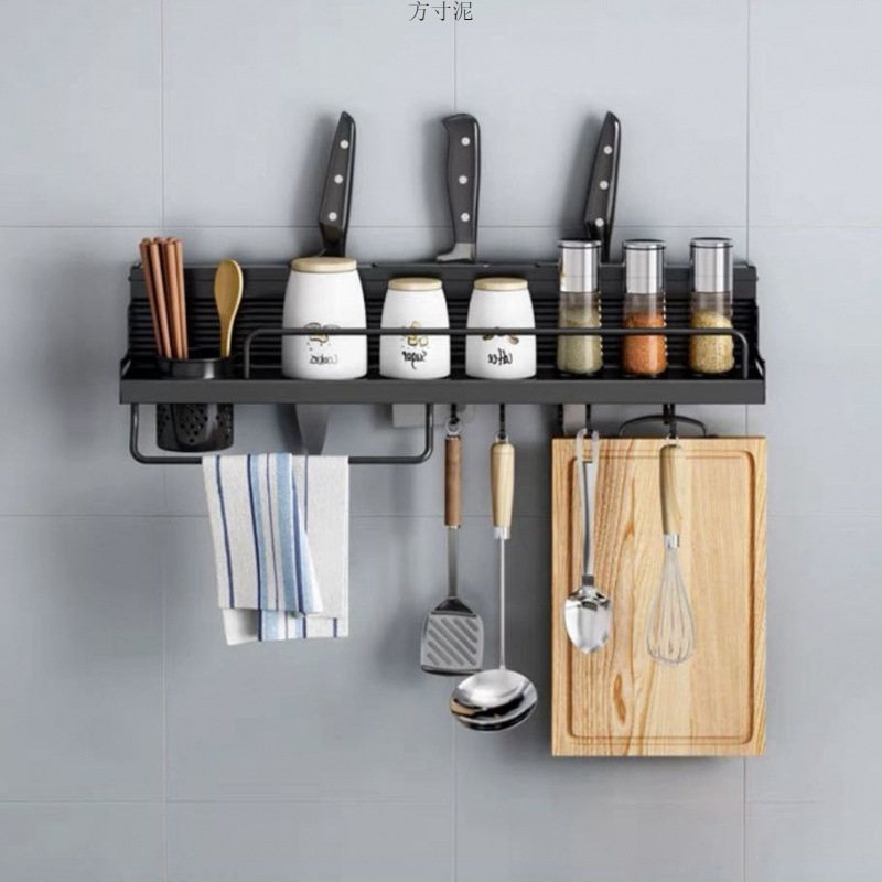 Thickened, non-perforated space aluminum kitchen storage rack, seasoning knife rack, storage rack, kitchenware wall-mounted for export details Picture