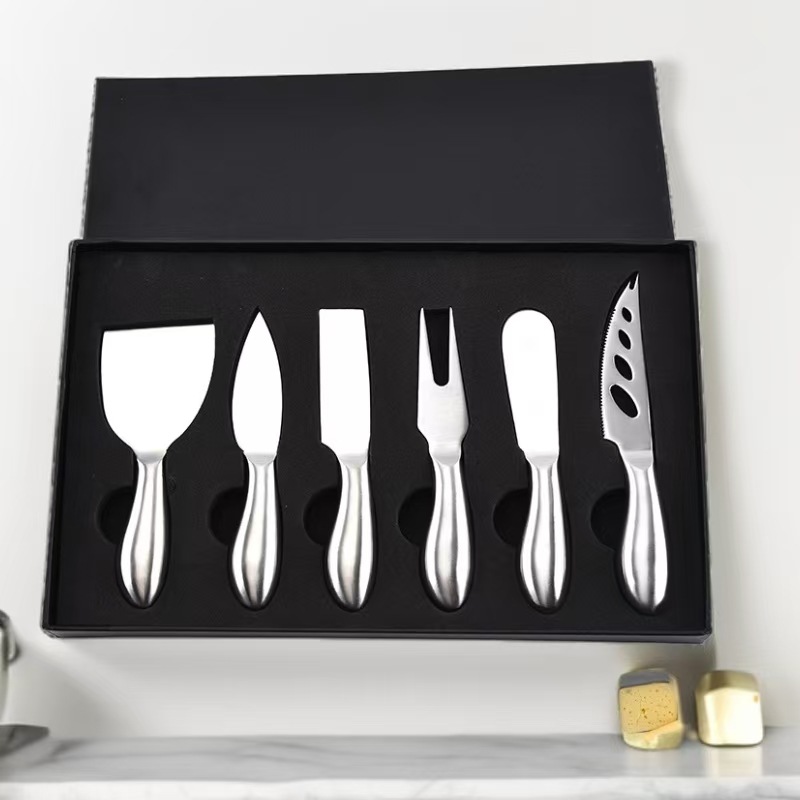 Stainless steel cheese knife set, hotel Western restaurant butter knife gift box, modern cheese knife, fork, spoon and knife set full figure