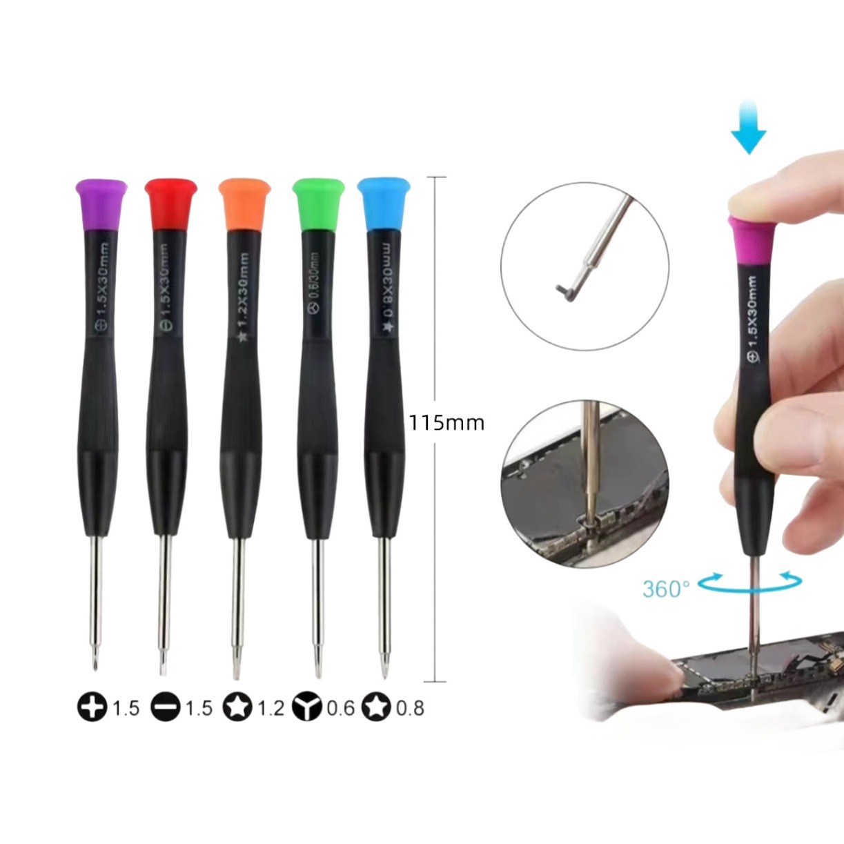 Precision hardened color cap screwdriver, magnetic mobile phone, computer disassembly, watch, game console repair tool Application Scenario