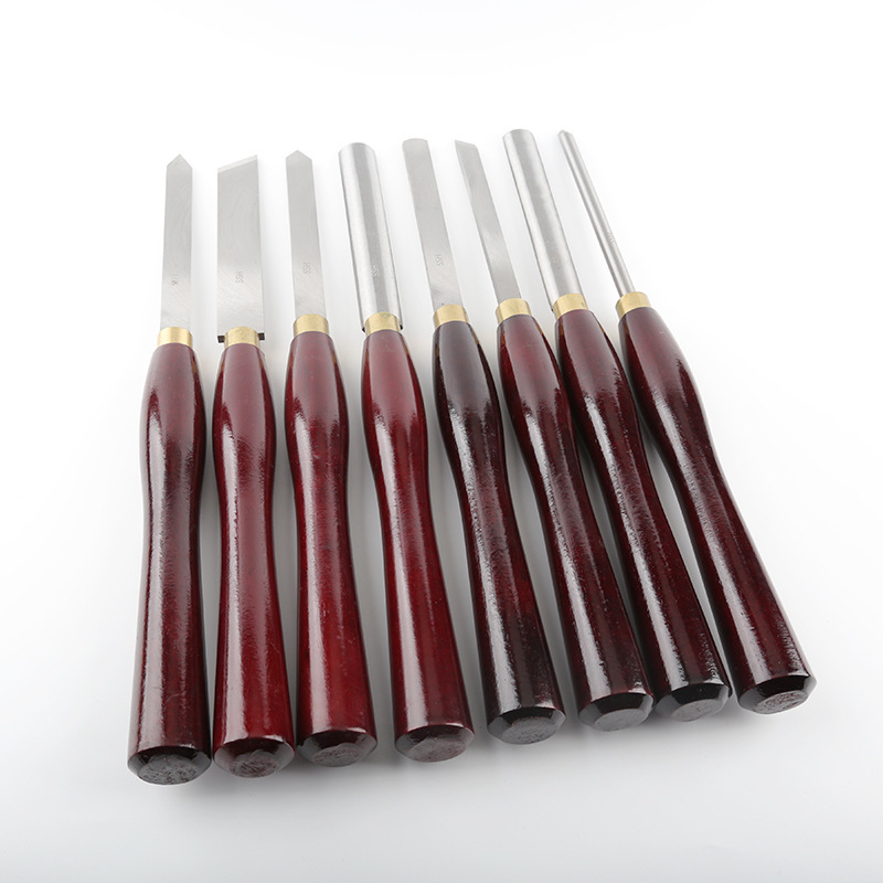 8 pieces of red-handled woodworking turning tools, milling cutter sets, woodworking turning tools in wooden boxes, woodworking engraving turning tools in stock factory details Picture