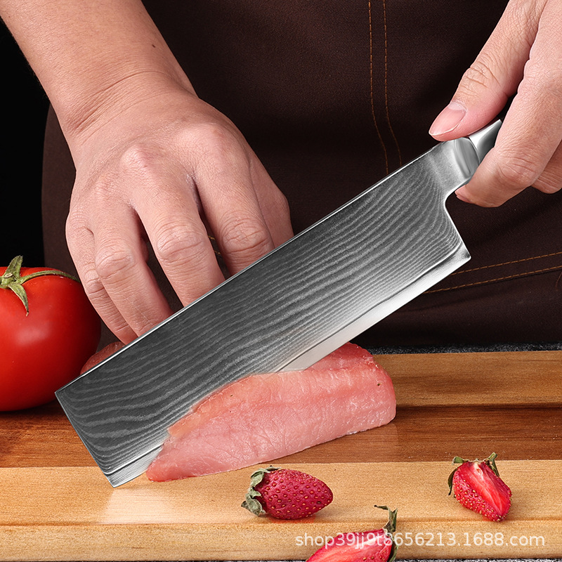 Cross-border stock 67-layer Damascus steel Japanese color wood small kitchen knife, household chef knife, professional kitchen meat slicer details Picture