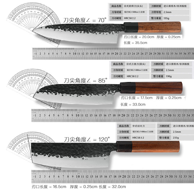 Hand-forged chef's slicing knife, raw fish cooking knife, Japanese kitchen knife, three-in-one sharp, golden chef's knife, Yangjiang knives details Picture