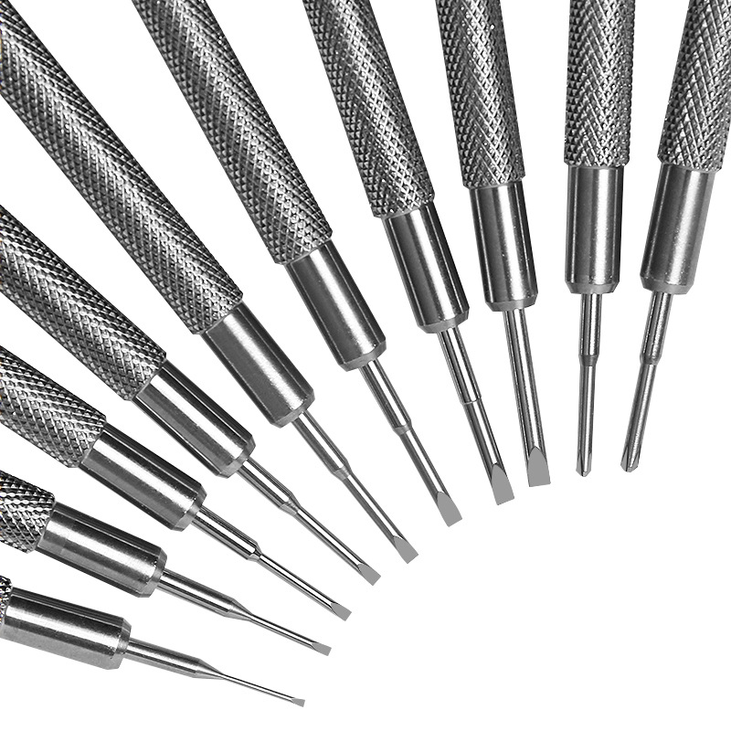 Clock screwdriver, cardboard packaging, stainless steel blade head, multi-specification screwdriver, straight cross, non-curled blade screwdriver Item Picture
