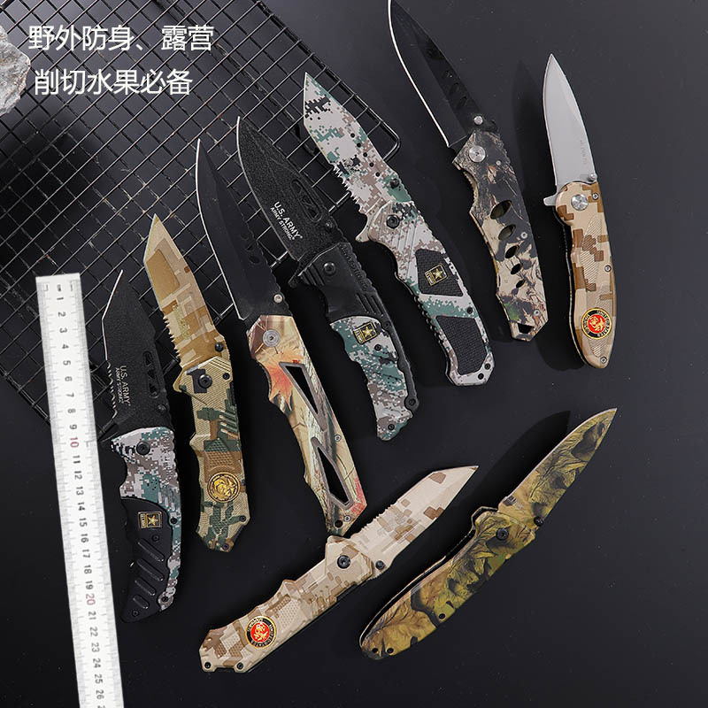 Wholesale of outdoor folding knives, portable knives, outdoor camping self-defense knives, high-hardness survival knives, and wilderness survival knives details Picture