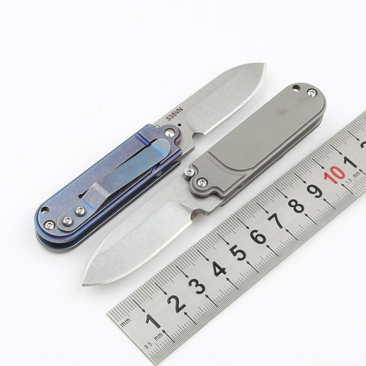 Titanium alloy mini outdoor folding knife, pea high-hardness stone wash s35vn, sharp portable EDC knife for wilderness survival full figure