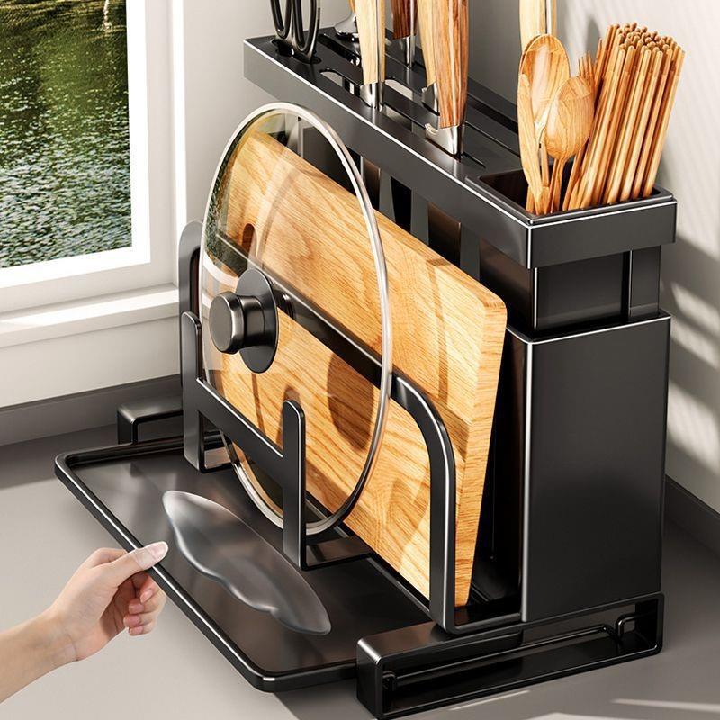 Thickened knife rack, kitchen storage rack, wall-mounted multi-functional knife, cutting board, pot lid, chopstick cage storage integrated rack full figure