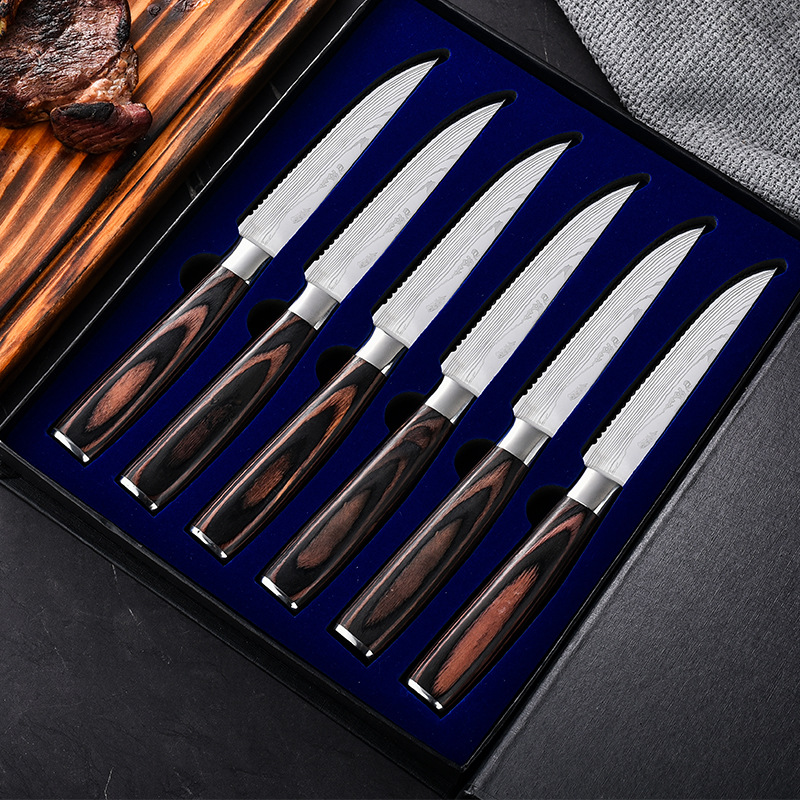 Cross-border Western cuisine Nordic style stainless steel individual packaging steak knife 4.5-inch mirror light steak knife set gift box details Picture