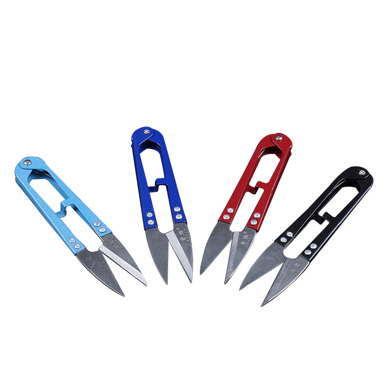 Gold-carved alloy steel U-shaped color handle spring yarn scissors, sewing thread end scissors, cross-stitch scissors, DIY scissors, household scissors Item Picture