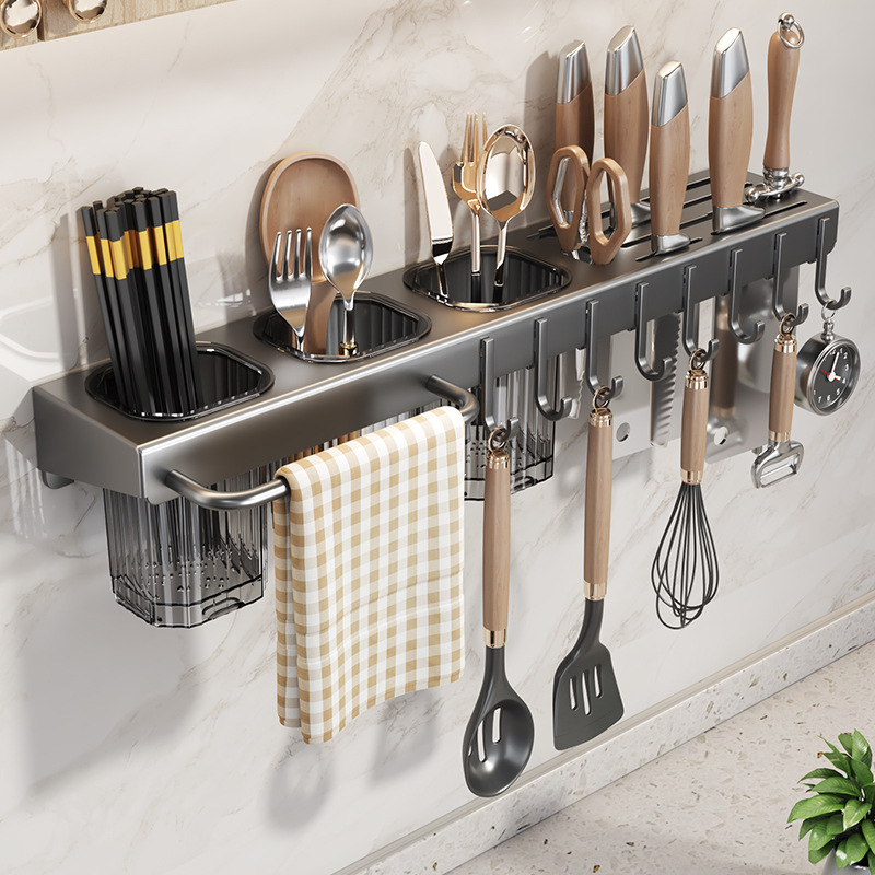 Stainless steel knife rack, Amazon cross-border bestseller, can be sent by proxy, supports ciphertext kitchen storage rack, chopstick holder, multi-functional Specification drawing
