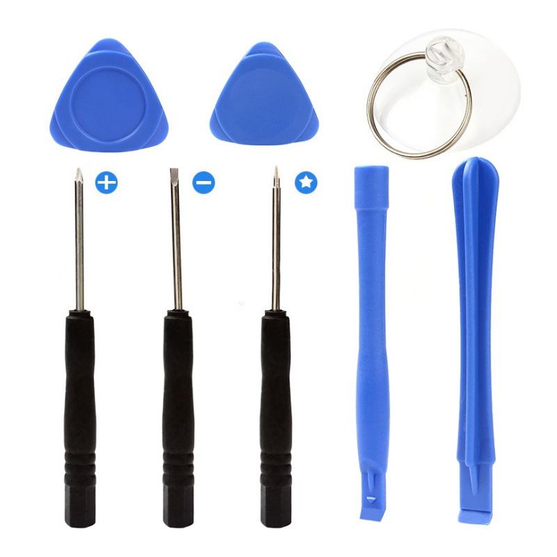 For the repair and screen replacement of telecommunications tools and mobile phones, a free tool set of 8-in-1 universal screwdriver for both Apple and Android is included Item Picture