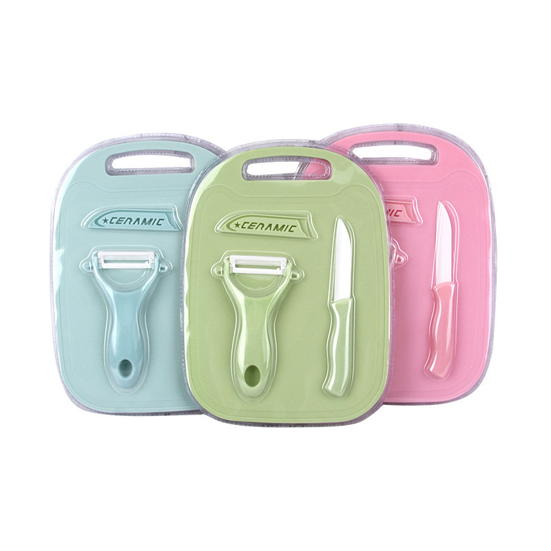 Ceramic fruit knife three-piece set, kitchen knives, stainless steel fruit knife set, kitchen knife, fruit and vegetable P peeler details Picture