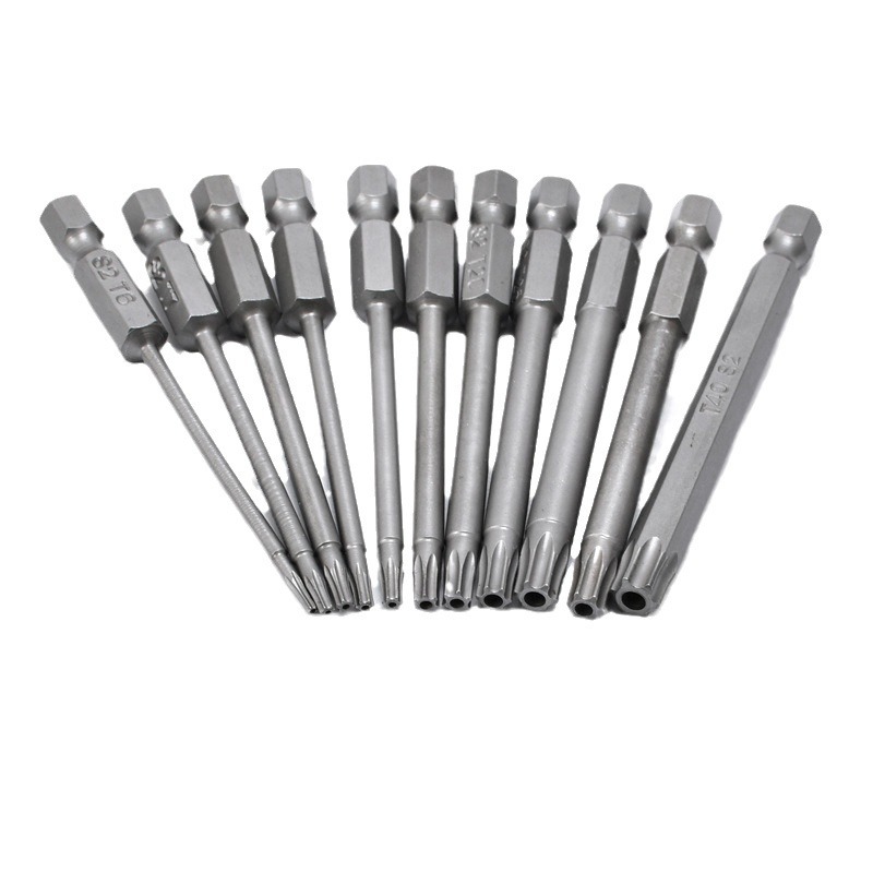 1/4 hexagonal hollow plum blossom screwdriver bit 50/75/100/150 hollow six-star anti-theft screw with hole screwdriver bit Item Picture