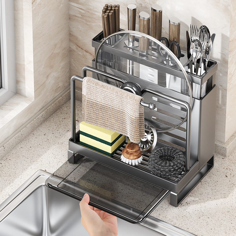 Countertop, cutting board rack, knife rack, cage integrated chopping board, knife storage rack, horizontal pattern kitchen knife rack, wall-mounted storage rack Application Scenario