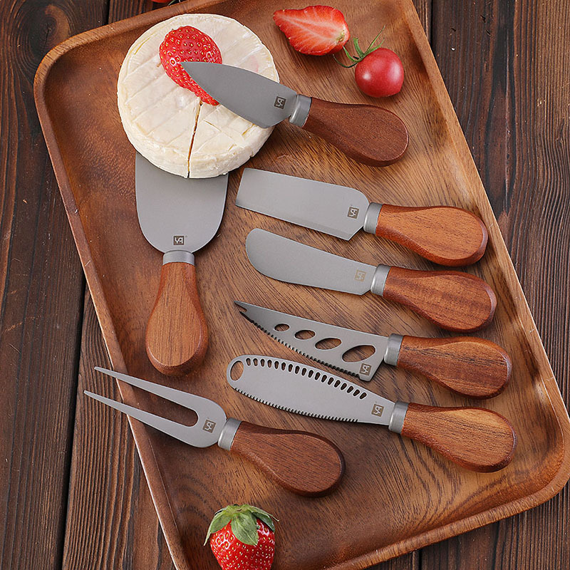 High-quality cheese tools from the factory, including knives, forks, spatulas, acacia wood cheese knives, stainless steel titanium-coated cheese knives, and cheese knives Application Scenario