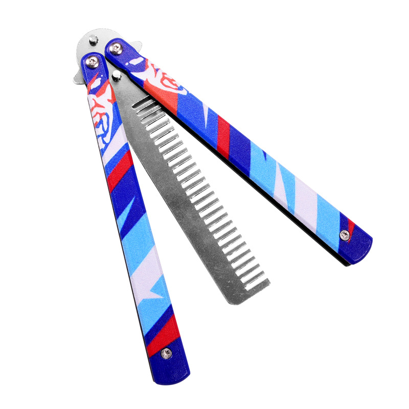CSGO Butterfly Comb Practice beginner high appearance level folding comb wide teeth stainless steel men Night Slapping Butterfly comb Item Picture