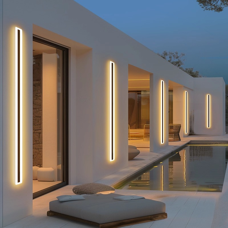 Cross-border wall lamps, minimalist outdoor and indoor long strip lamps, villa fence and gate wall lamps, courtyard column and exterior wall washing lamps full figure